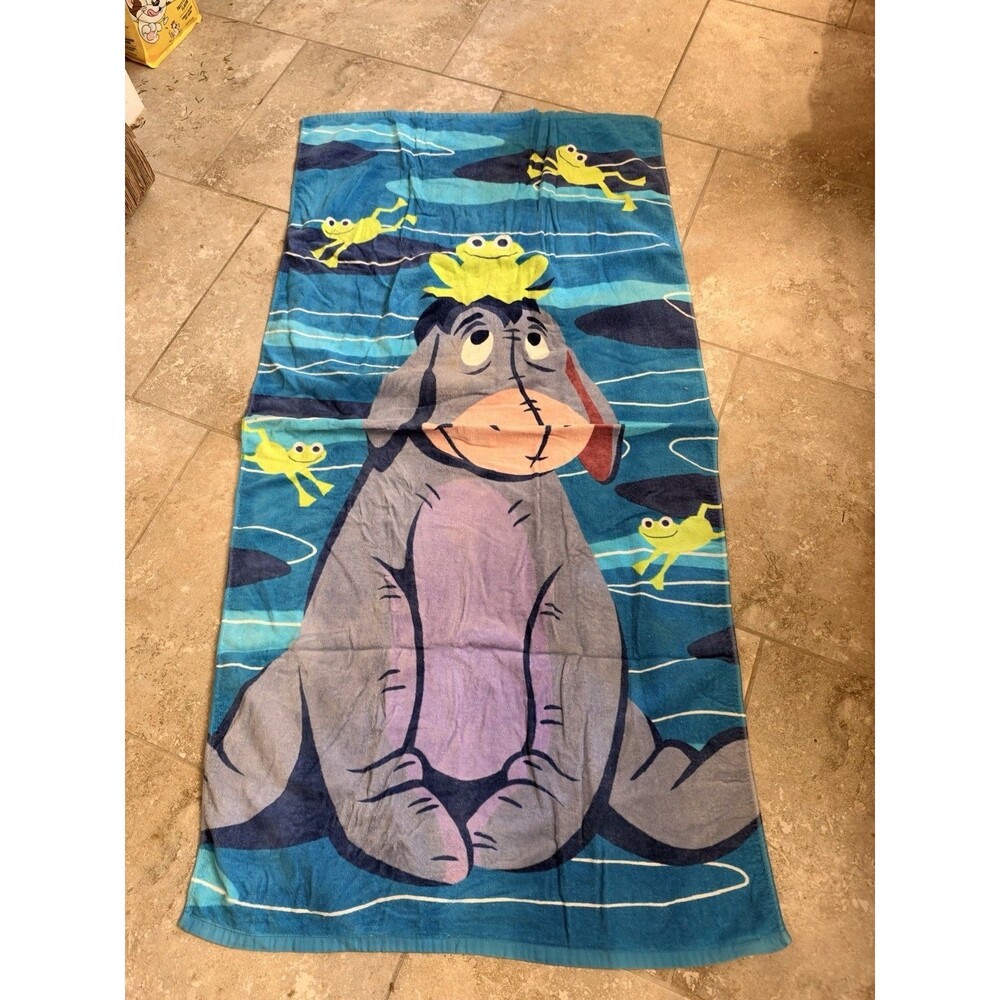Vintage Disney Store Winnie The Pooh Eeyore Sitting Beach Pool Towel Frog